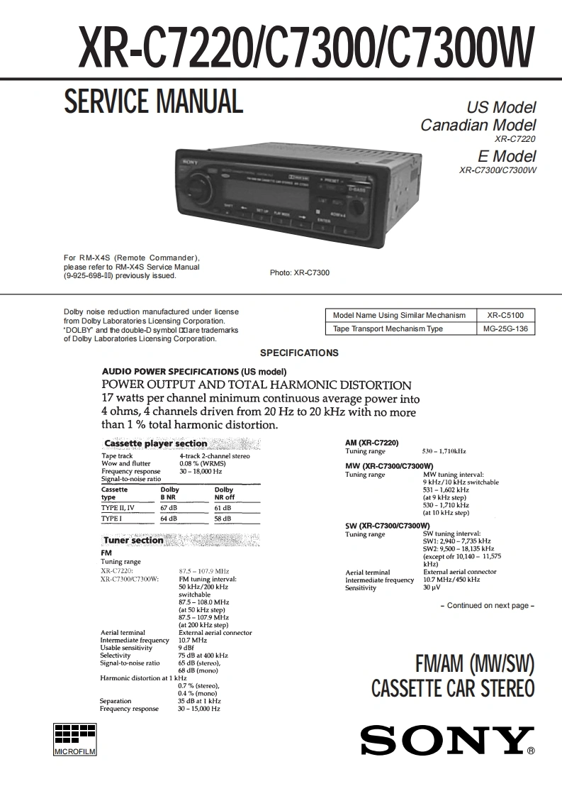 索尼XR-C7220_XR-C7300_XR-C7300W维修手册-找手册网