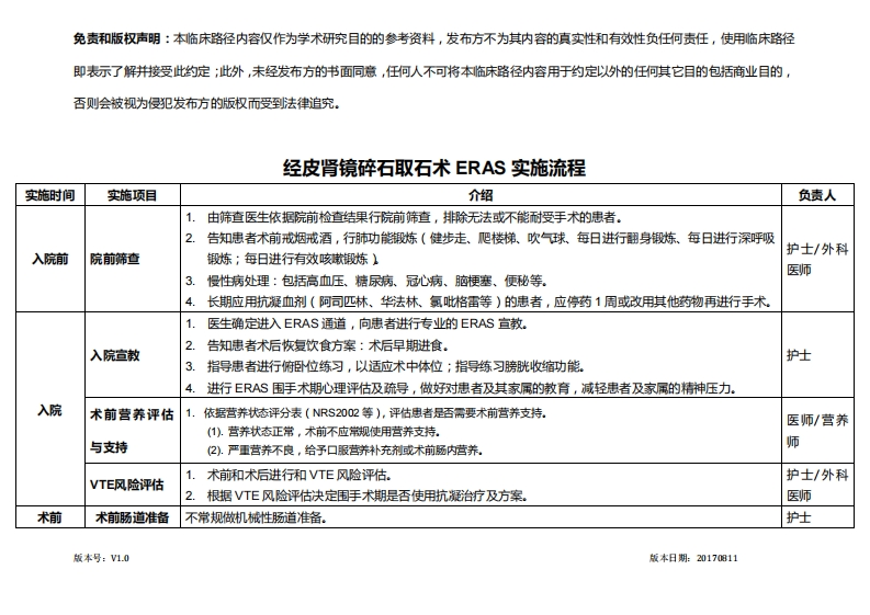 经皮肾镜碎石取石术ERAS临床路径
