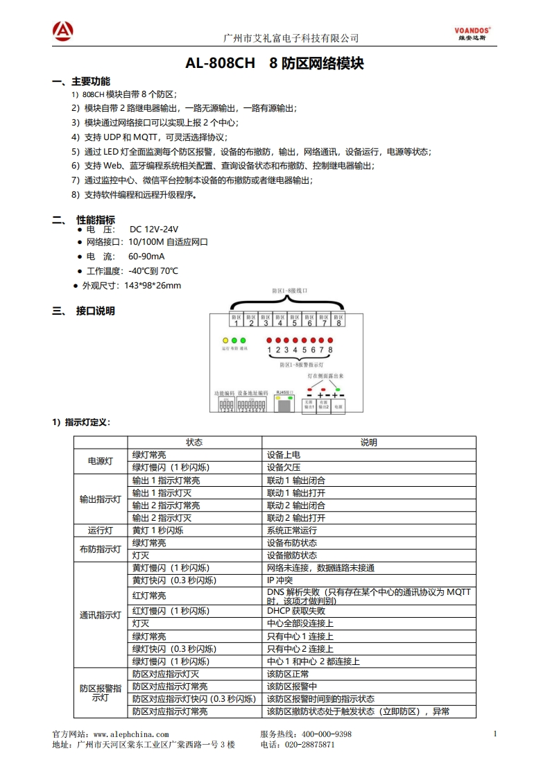 维安达斯-AL-808CH--8防区网络模块