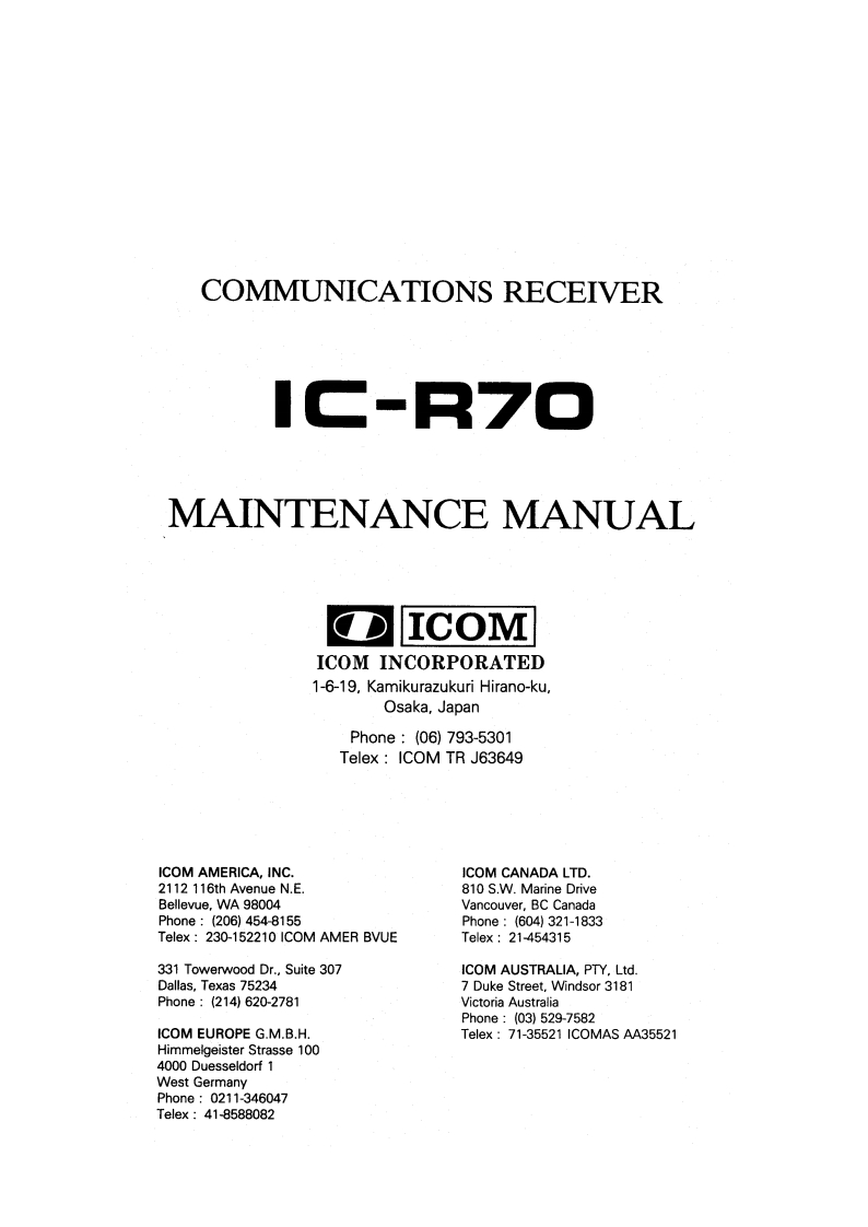 编号101：艾克幕ICOM-IC-R70维修手册