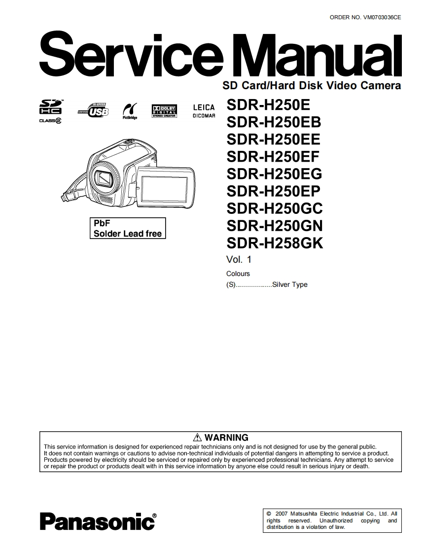 编号10：松下摄像机SDR-H258GK维修说明书手册电路图