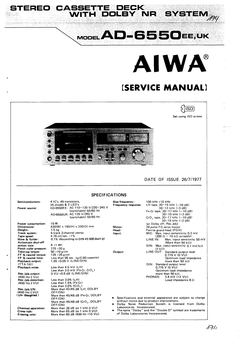 编号10：爱华Aiwa-AD6550-tape-维修图纸手册