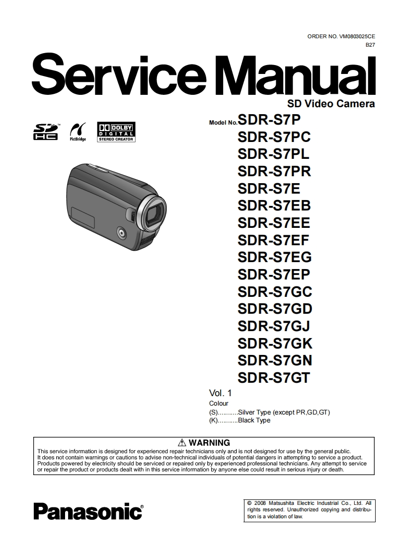 编号11：松下摄像机SDR-S7维修说明书手册电路图