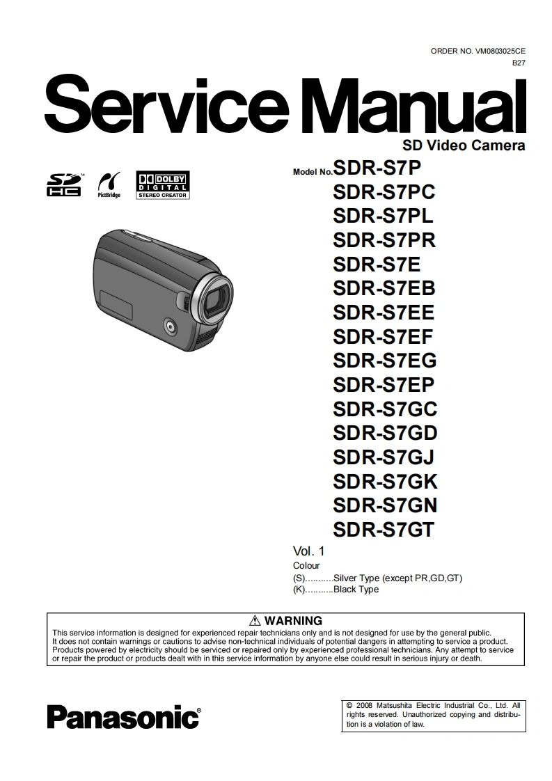 编号11：松下摄像机SDR-S7维修说明书手册电路图