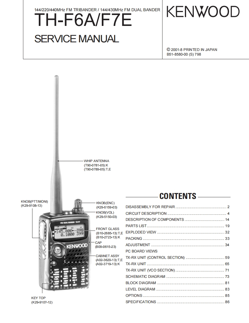 编号12_建伍KENWOOD--th-f6a-and-th-f7e-维修使用说明书手册