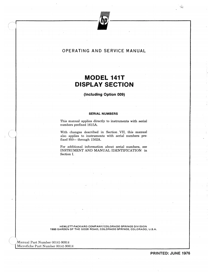 编号12：惠普HP141TOperating-Service使用与维修手册
