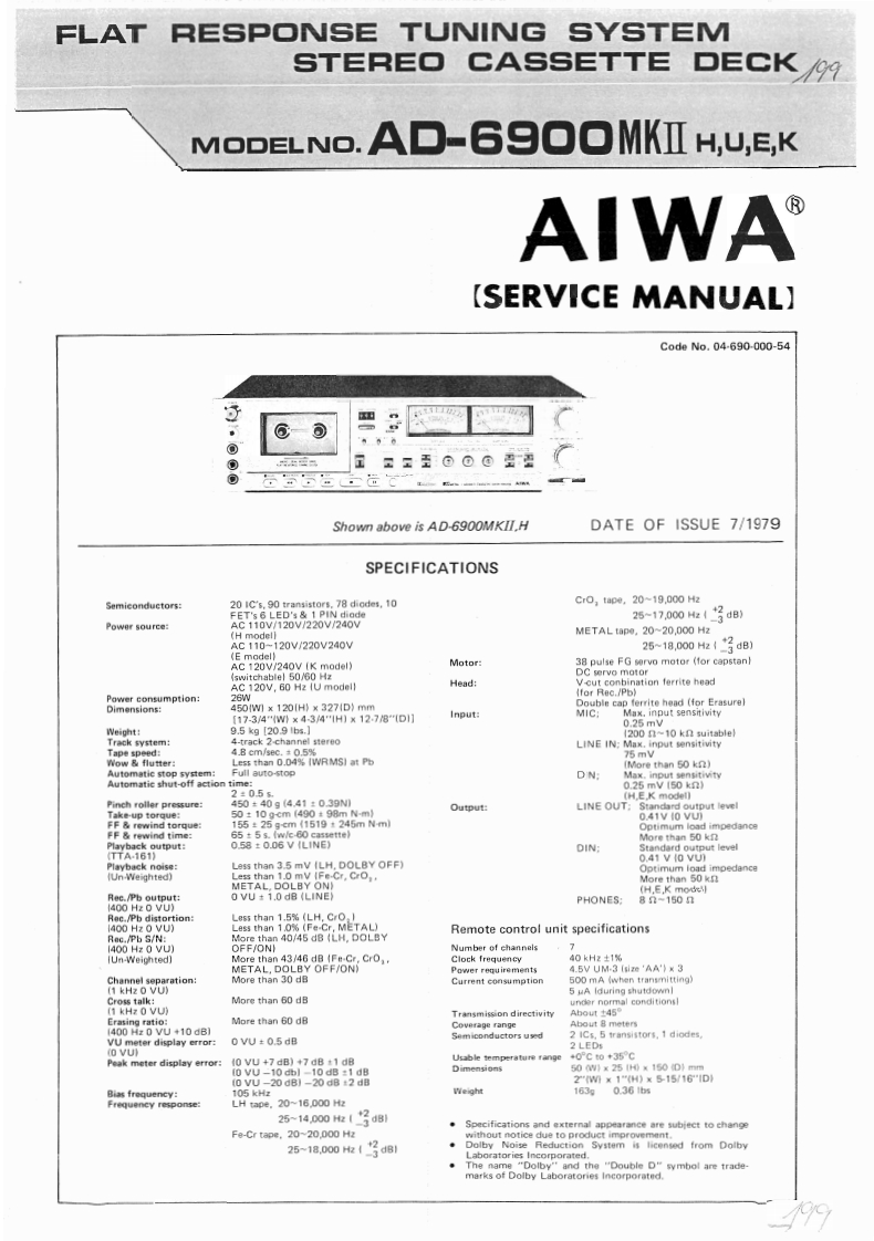编号14：爱华Aiwa-AD6900MKII-tape-维修图纸手册