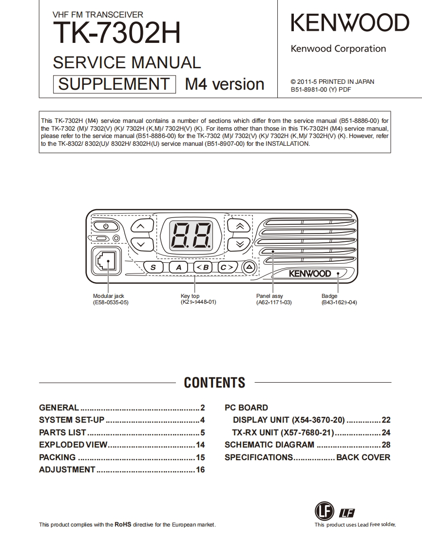 编号15：建伍KENWOOD-TK-7302H(M4)Supplement_B51-8981-00维修图纸手册