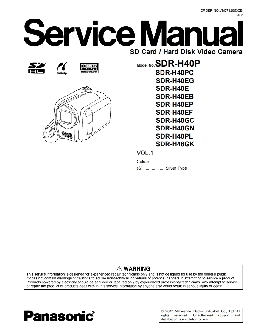 编号1：松下摄像机SDR-H40维修说明书手册电路图