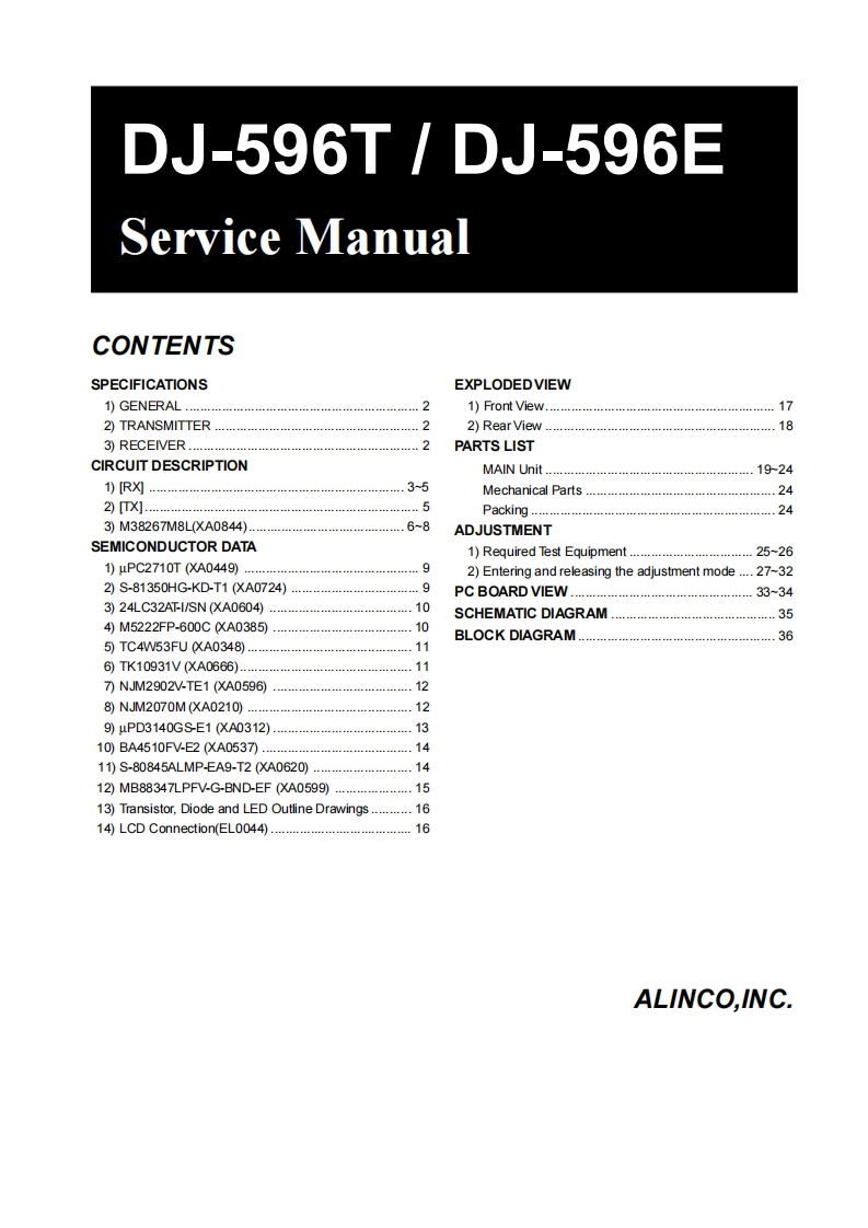 编号1：艾琳可ALINCO-dj596维修使用图纸手册