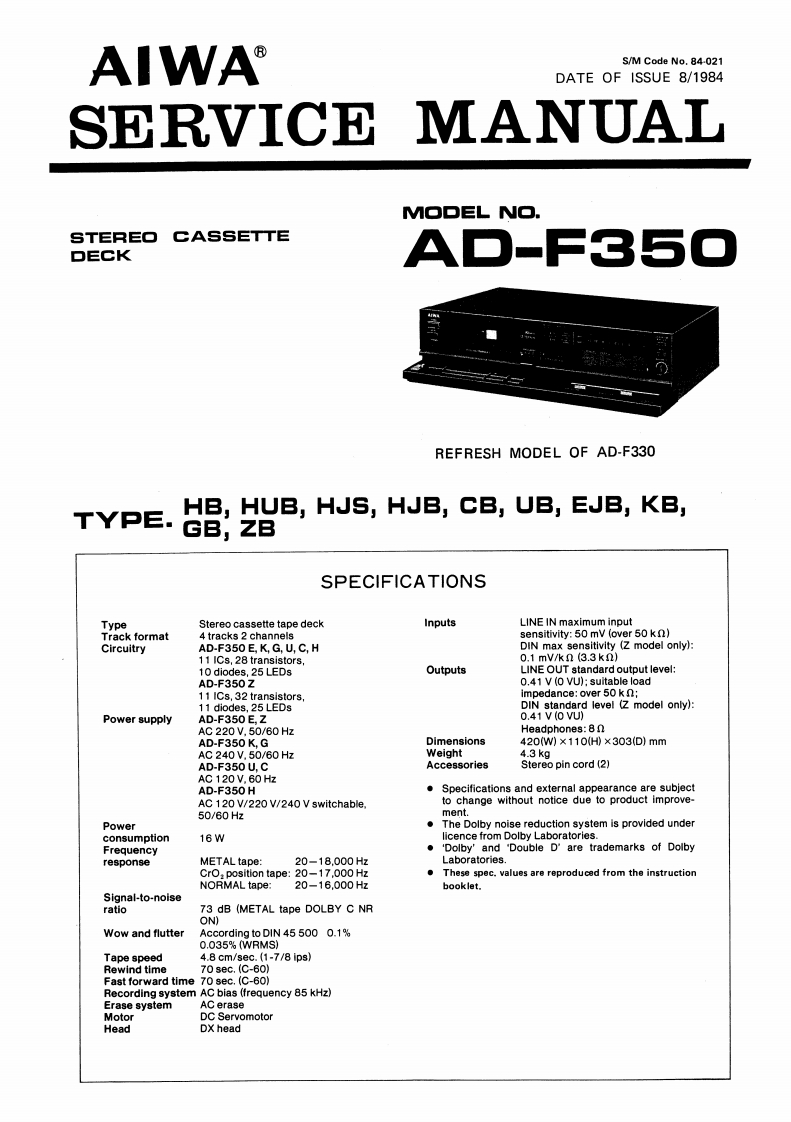 编号20：爱华Aiwa-ADF350-tape-电气原理图