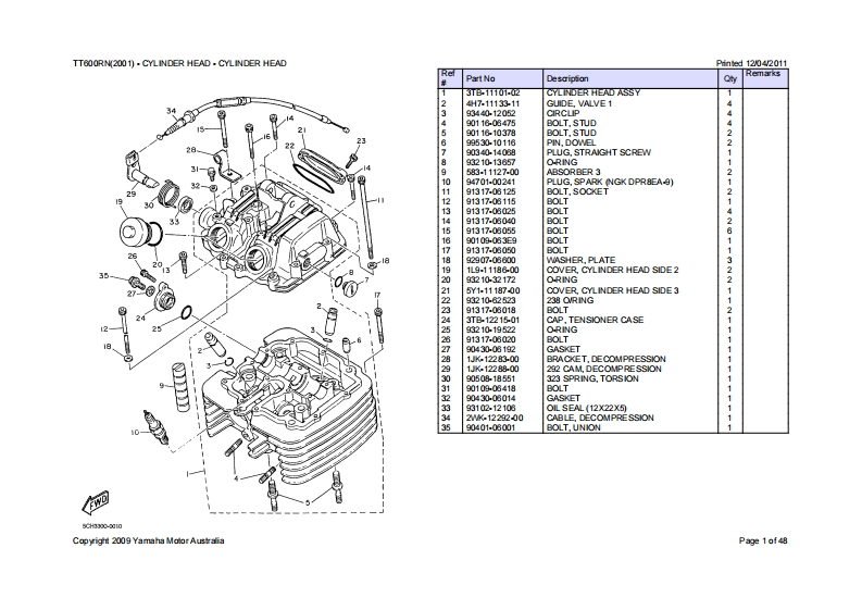 编号21：YAMAHA雅马哈摩托车TT600_RN_2011_零部件图册