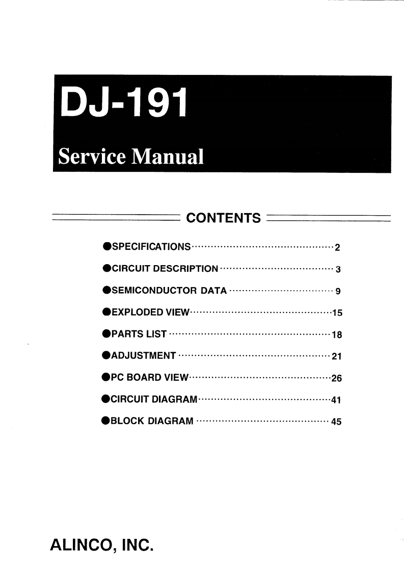 编号25：艾琳可ALINCO-dj191维修使用图纸手册
