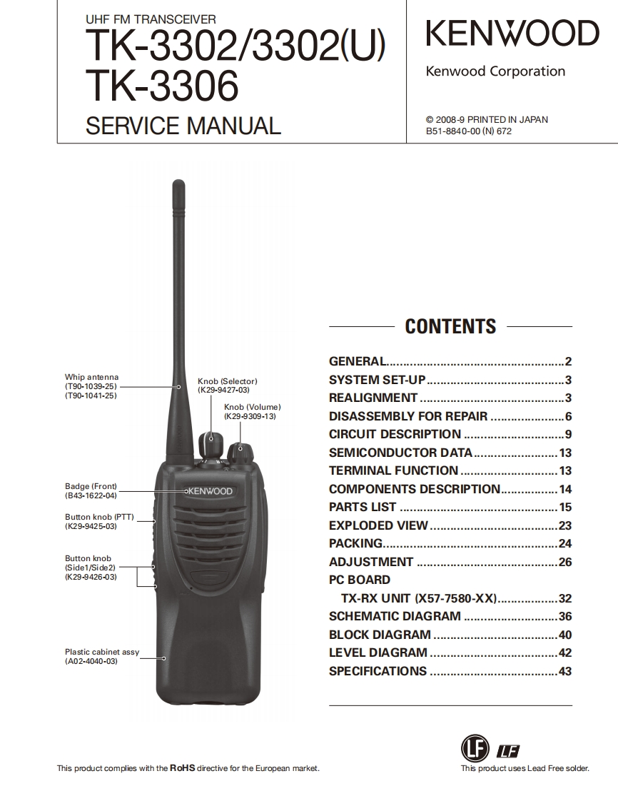 编号28：建伍KENWOOD-TK-3302(U)-3306_B51-8840-00维修图纸手册