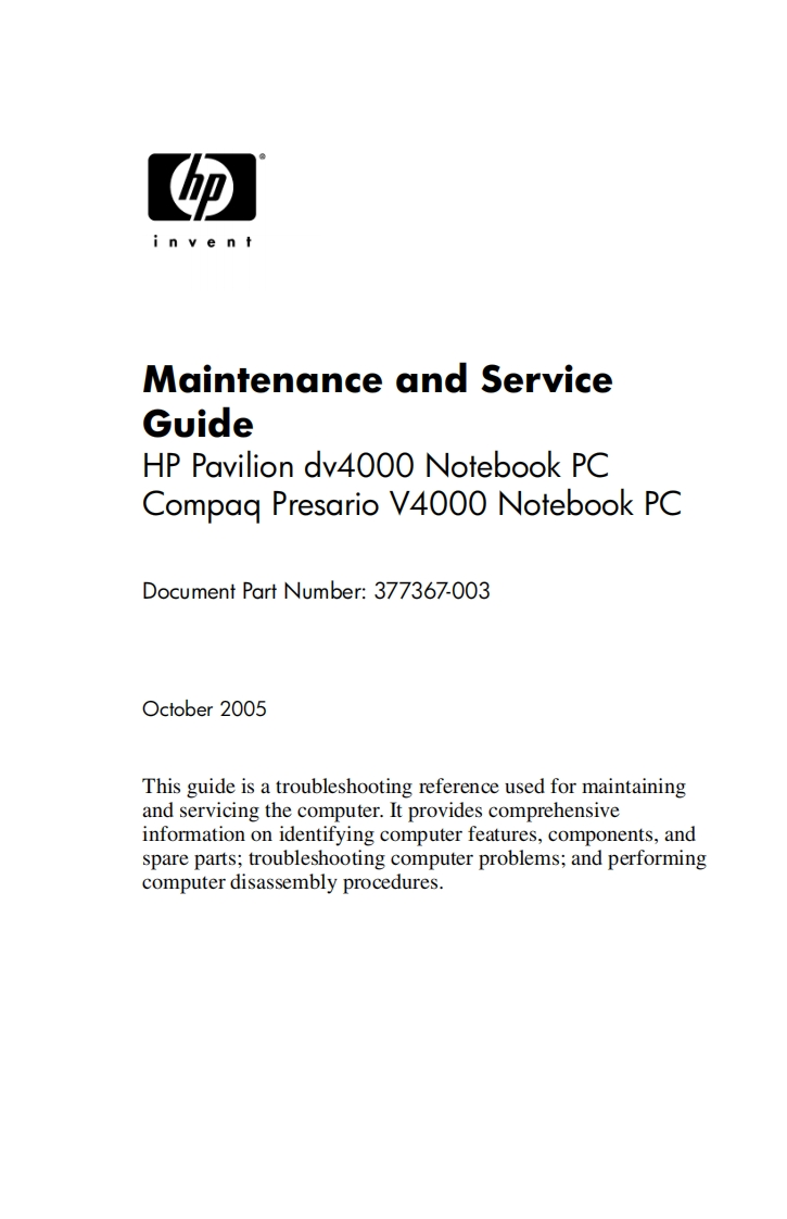 编号36：惠普hppaviliondv4000compaqpresariov4000使用与维修手册