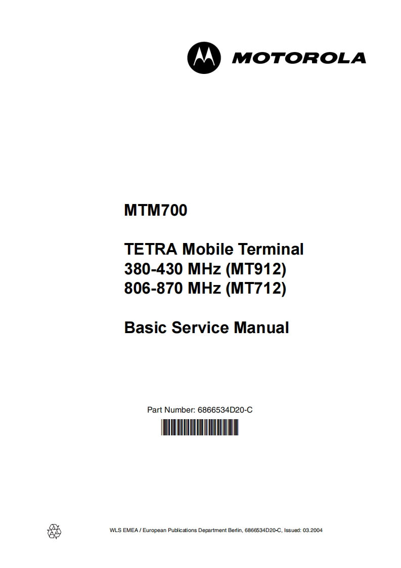 编号36：摩托罗拉MOTOROLA-MTM700Basic维修手册6866534D20-C