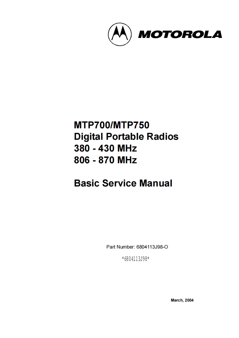 编号37：摩托罗拉MOTOROLA-MTP700MTP750Basic维修手册6804113J98-O