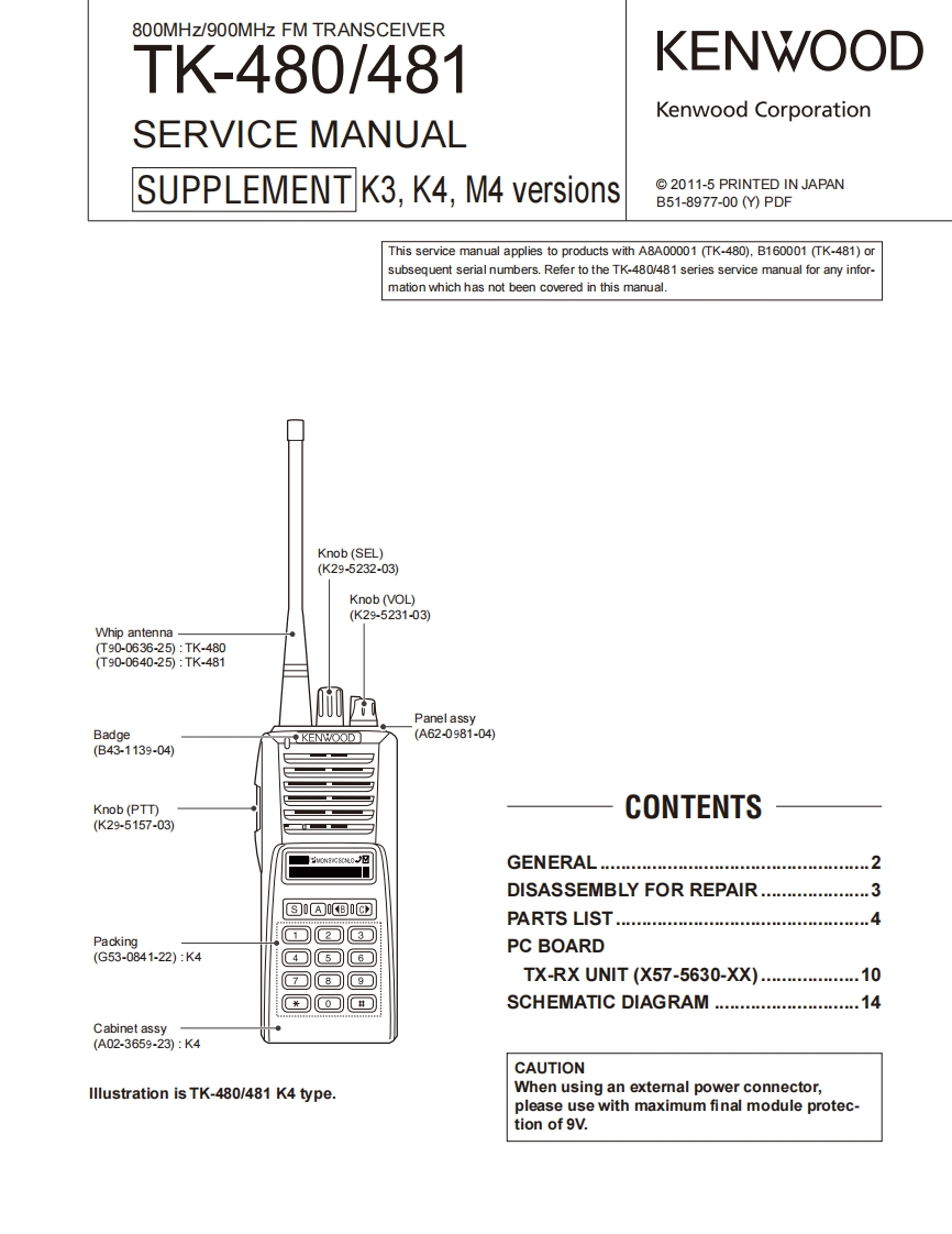编号38：建伍KENWOOD-TK-480-481(K3_K4_M4)Supplement_B51-8977-00维修图纸手册