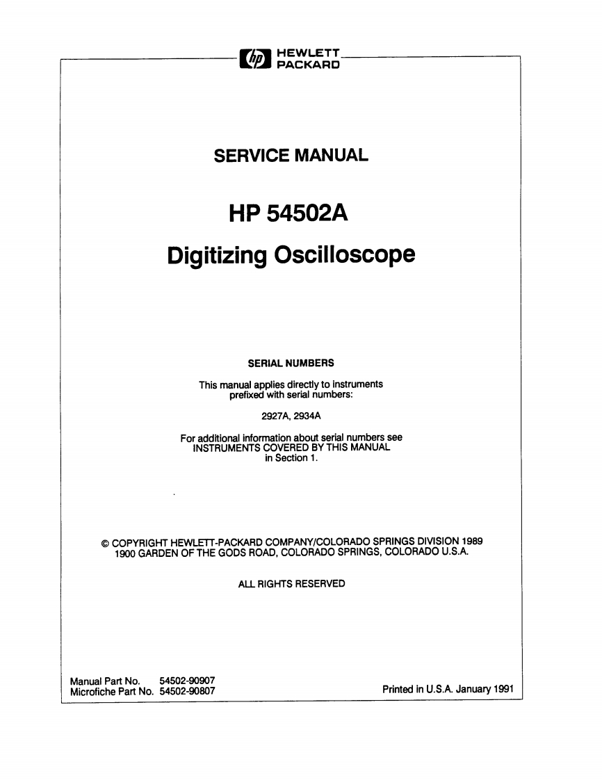 编号38：惠普HP54502AServiceManual使用与维修手册
