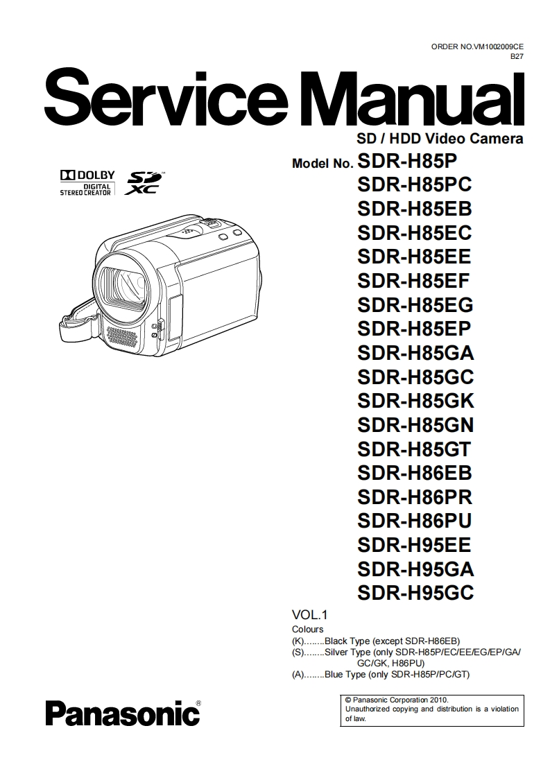 编号3：松下摄像机SDR-H85维修说明书手册电路图