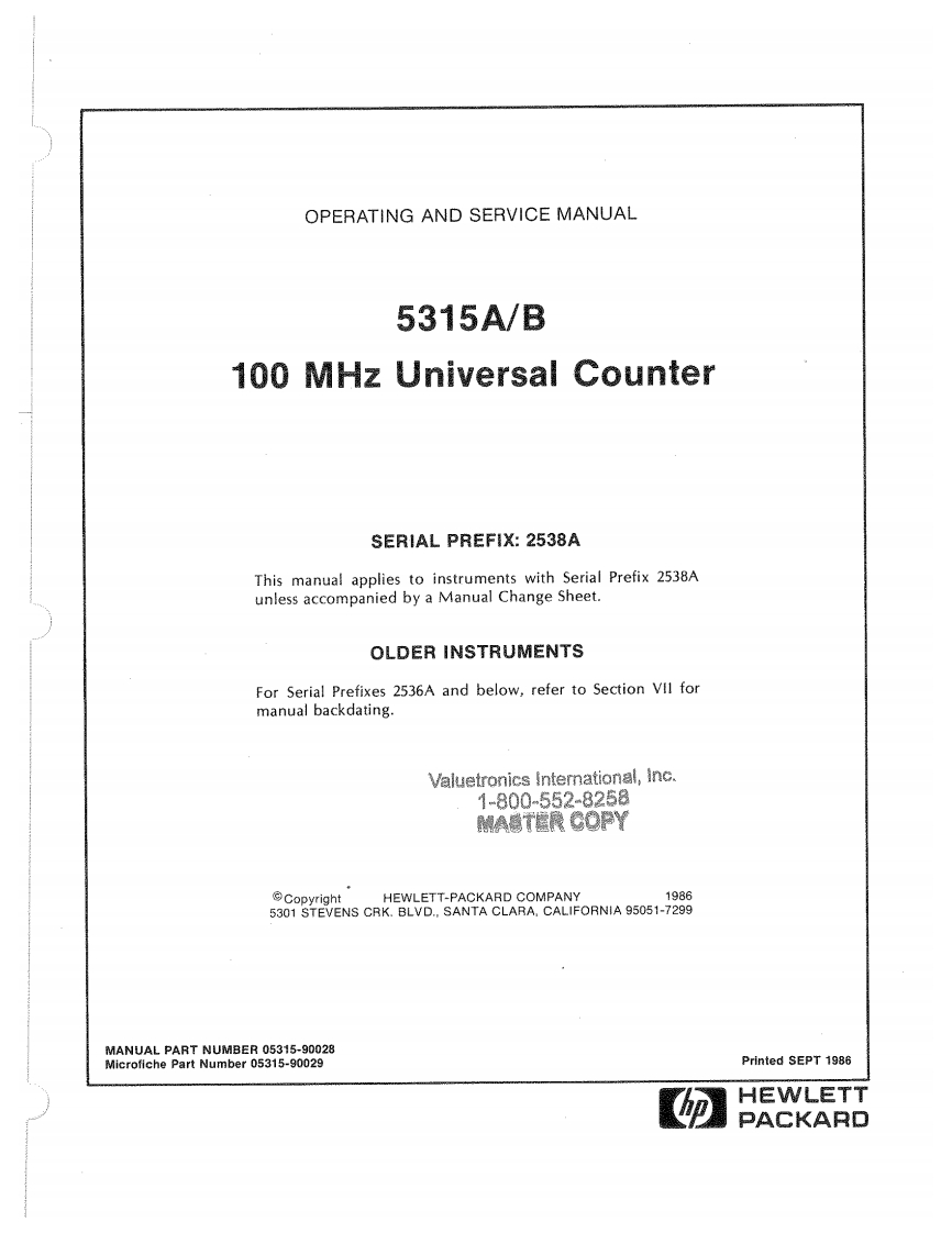 编号42：惠普HP5315A-BOperation使用与维修手册