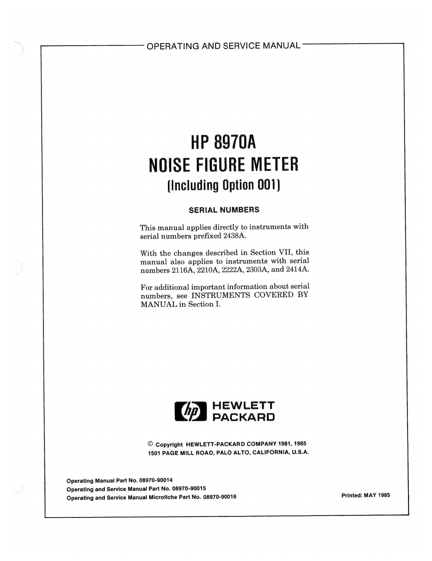 编号4：惠普HP8970AOperatingOnly使用与维修手册