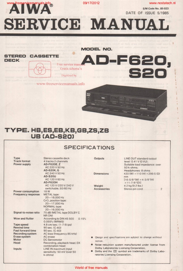 编号51：爱华Aiwa-ADS20-tape-维修图纸手册