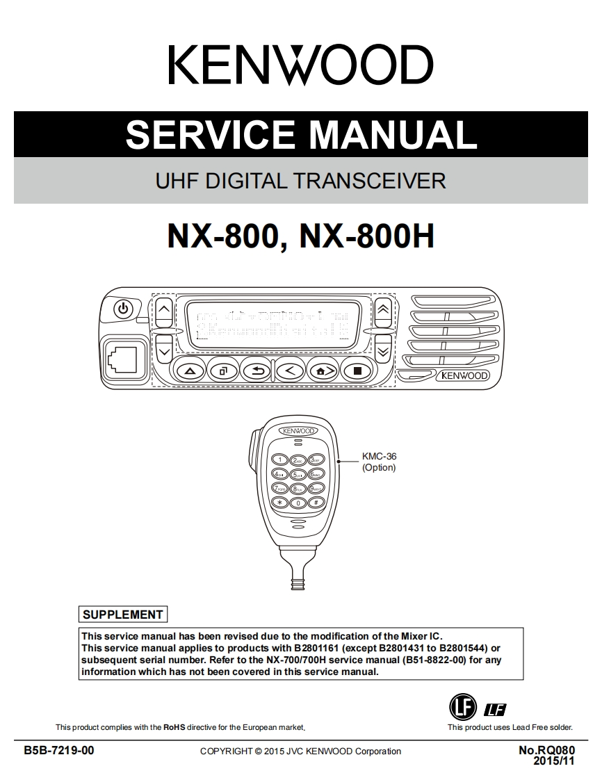 编号63：建伍KENWOOD-NX-800(H)Supplement_B5B-7219-00维修图纸手册
