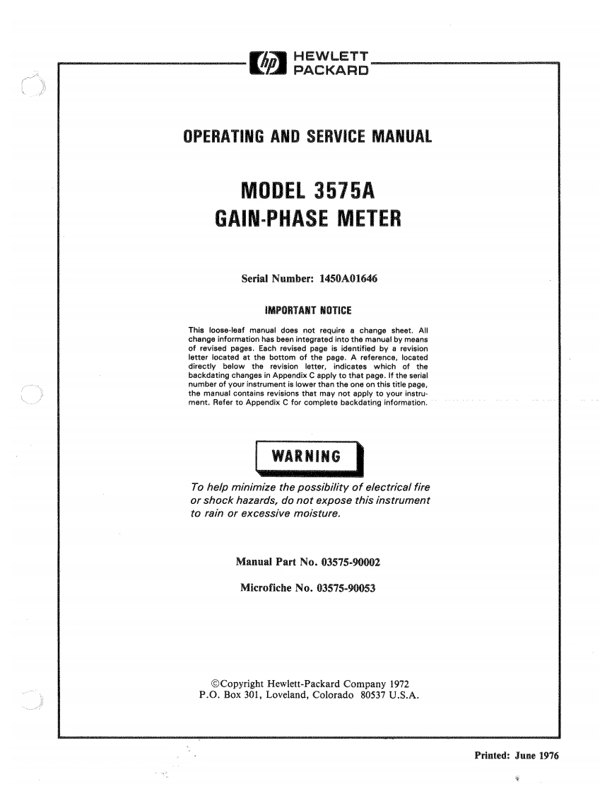 编号64：惠普HP3575AOperating-Service使用与维修手册