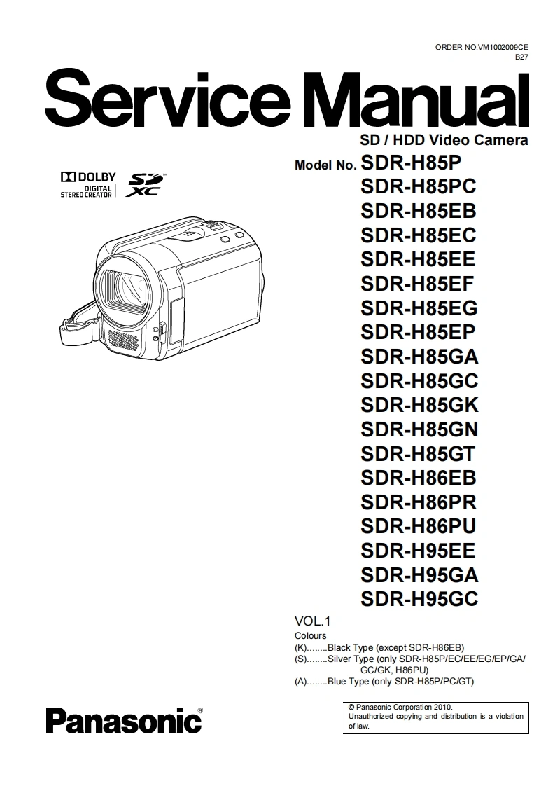 编号6：松下摄像机SDR-H95维修说明书手册电路图