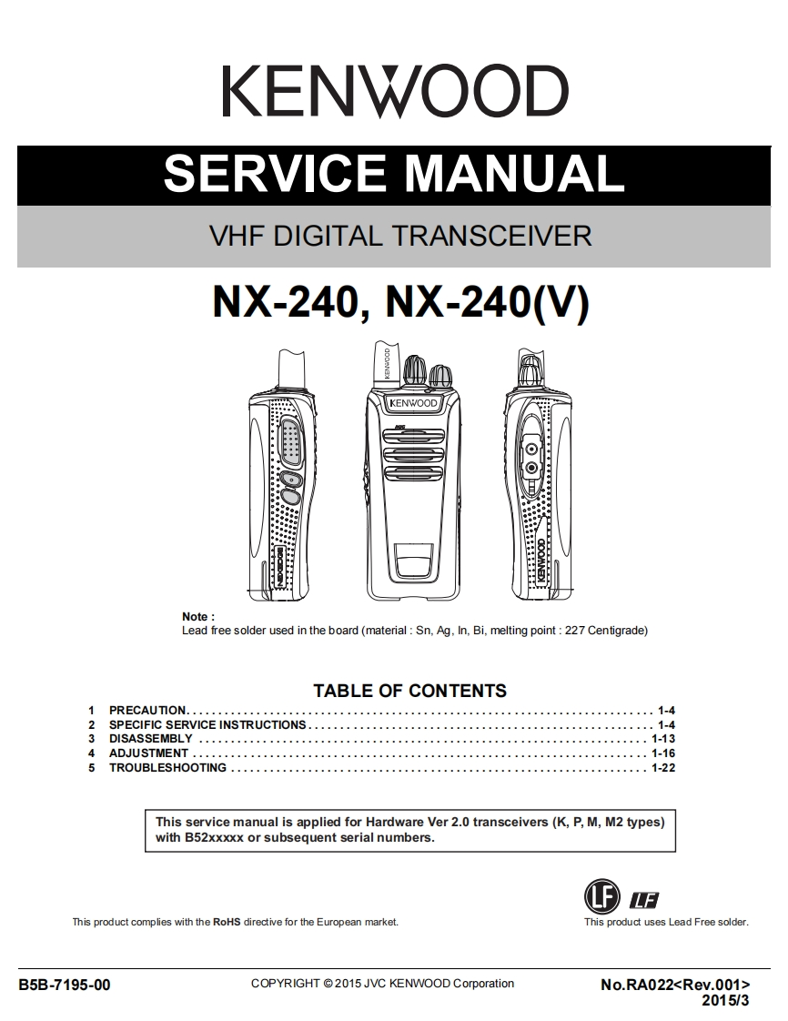 编号72：建伍KENWOOD-NX-240(V)_B5B-7195-00(RA022)维修图纸手册