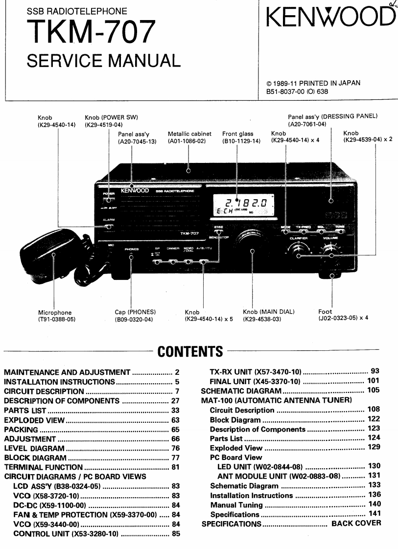 编号7：建伍KENWOOD-TKM-707_B51-8037-00维修图纸手册