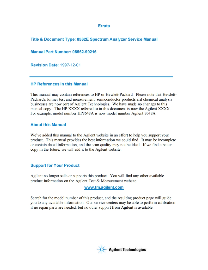 编号7：惠普HP8562EService使用与维修手册