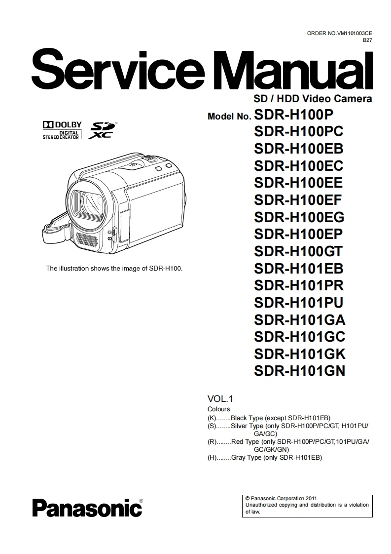 编号7：松下摄像机SDR-H100维修说明书手册电路图