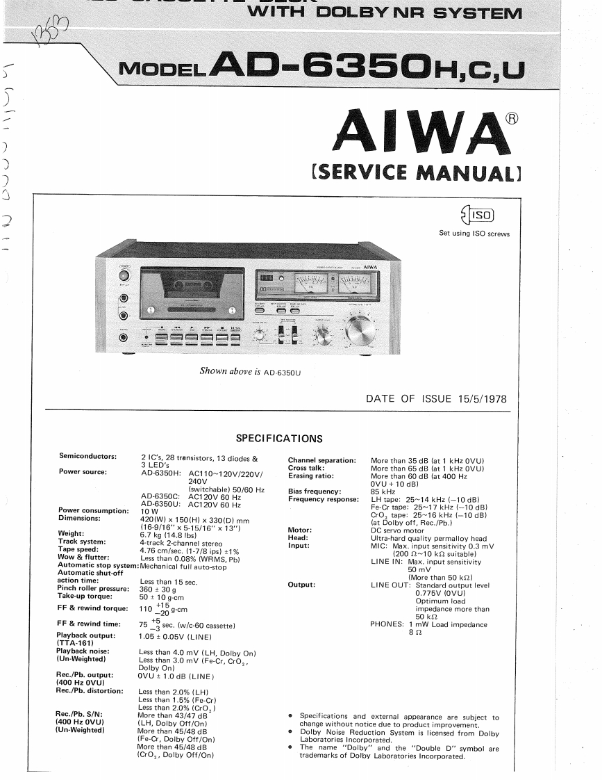 编号7：爱华Aiwa-AD6350-tape-维修图纸手册