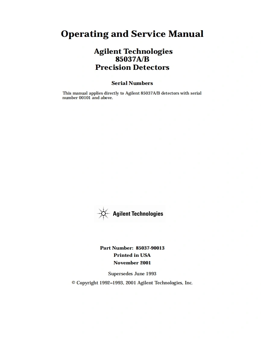 编号85：惠普HP85037A-BOperating-Service使用与维修手册