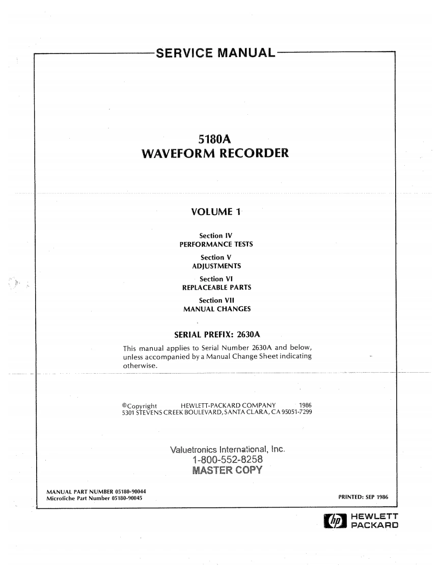 编号97：惠普HP5180AServiceManualVol1使用与维修手册