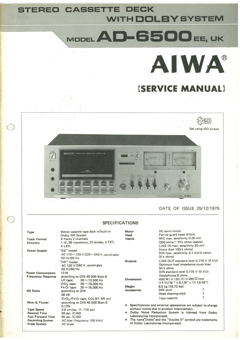 编号9：爱华Aiwa-AD6500-tape-维修图纸手册