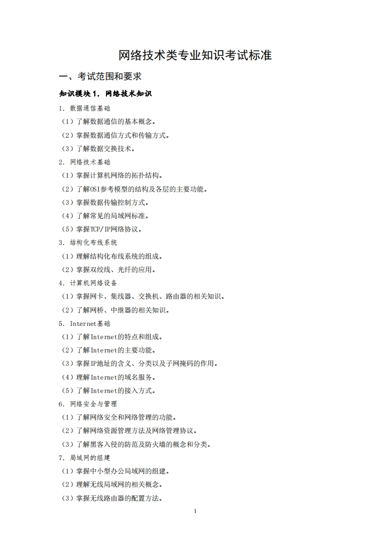 网络技术专业知识考试标准