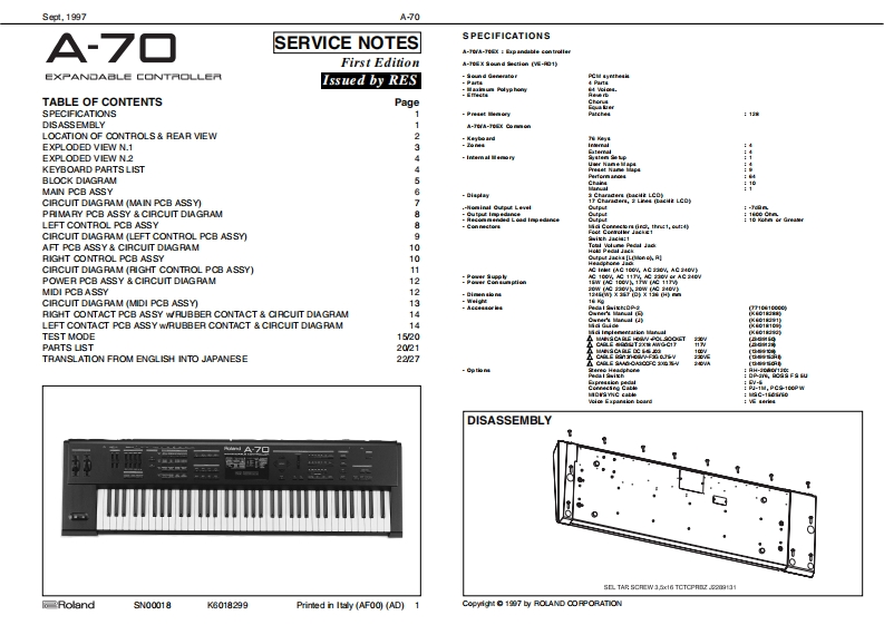 罗兰Roland-A-70-Service-Manual维修服务手册说明书含电器原理图