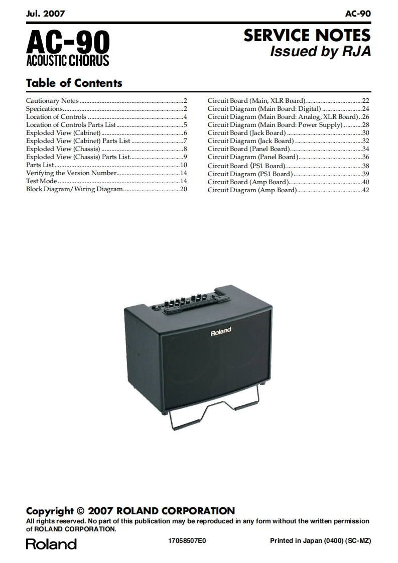 罗兰Roland-AC-90-Acoustic-Chorus-Service-Manual维修服务手册说明书含电器原理图-找手册网