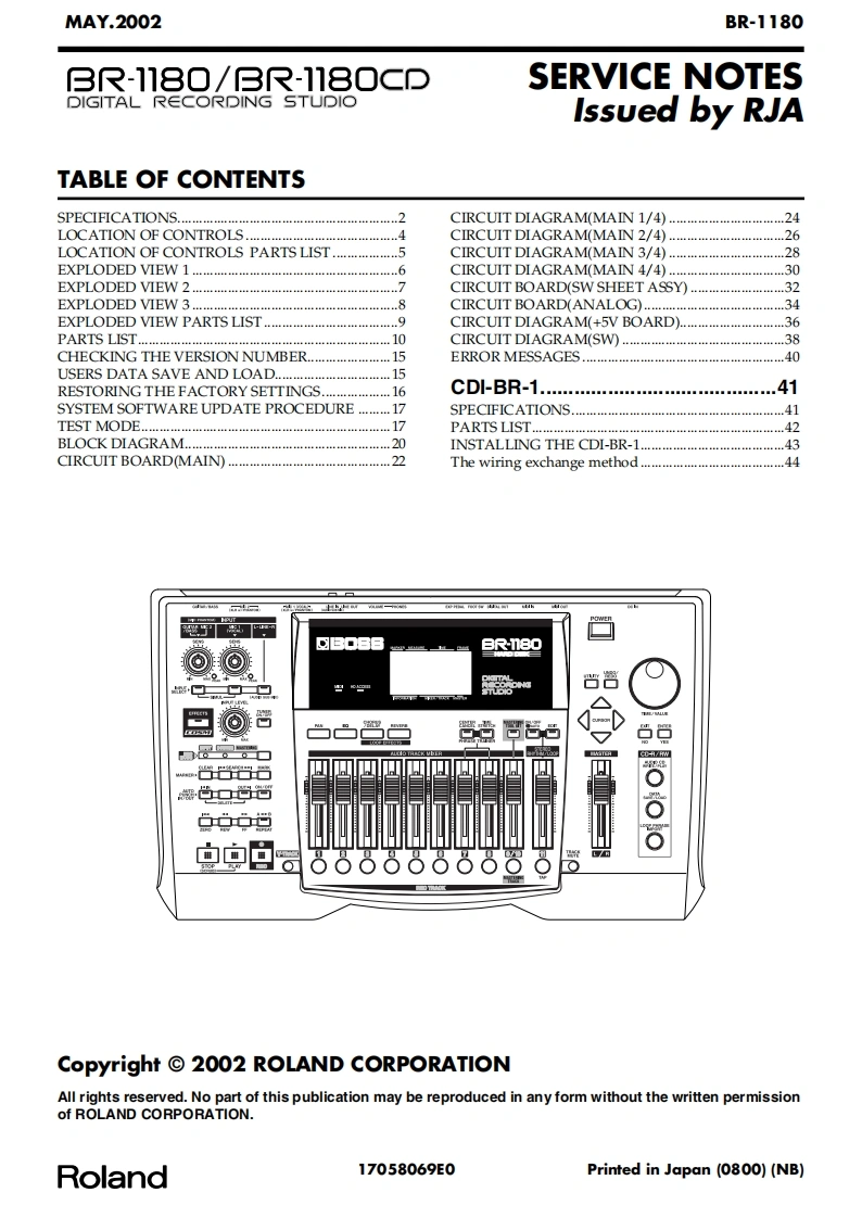 罗兰Roland-BR-1180--BR-1180CD-Recorder-Service-Manual维修服务手册说明书含电器原理图-找手册网