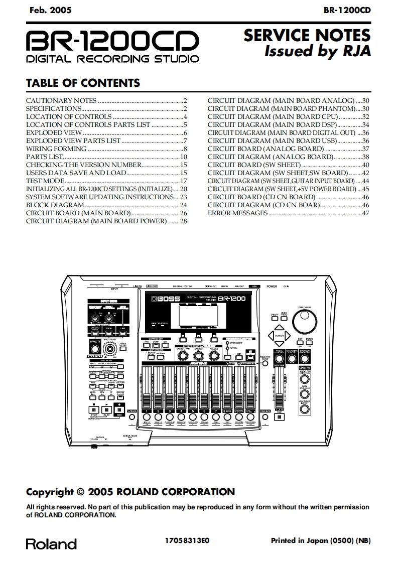 罗兰Roland-BR-1200CD-Recorder-Service-Manual维修服务手册说明书含电器原理图-找手册网