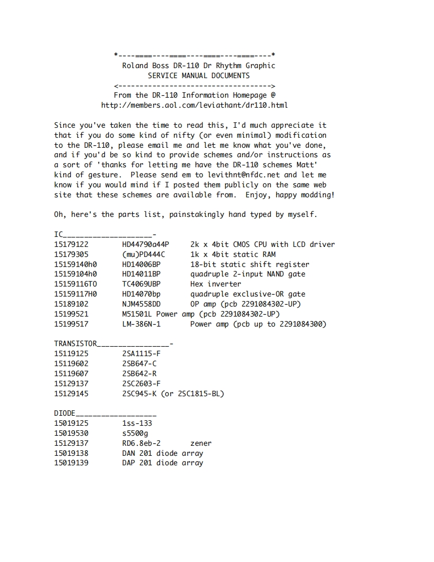罗兰Roland-Boss-DR-110-Service-Manual维修服务手册说明书含电器原理图-(vintage)
