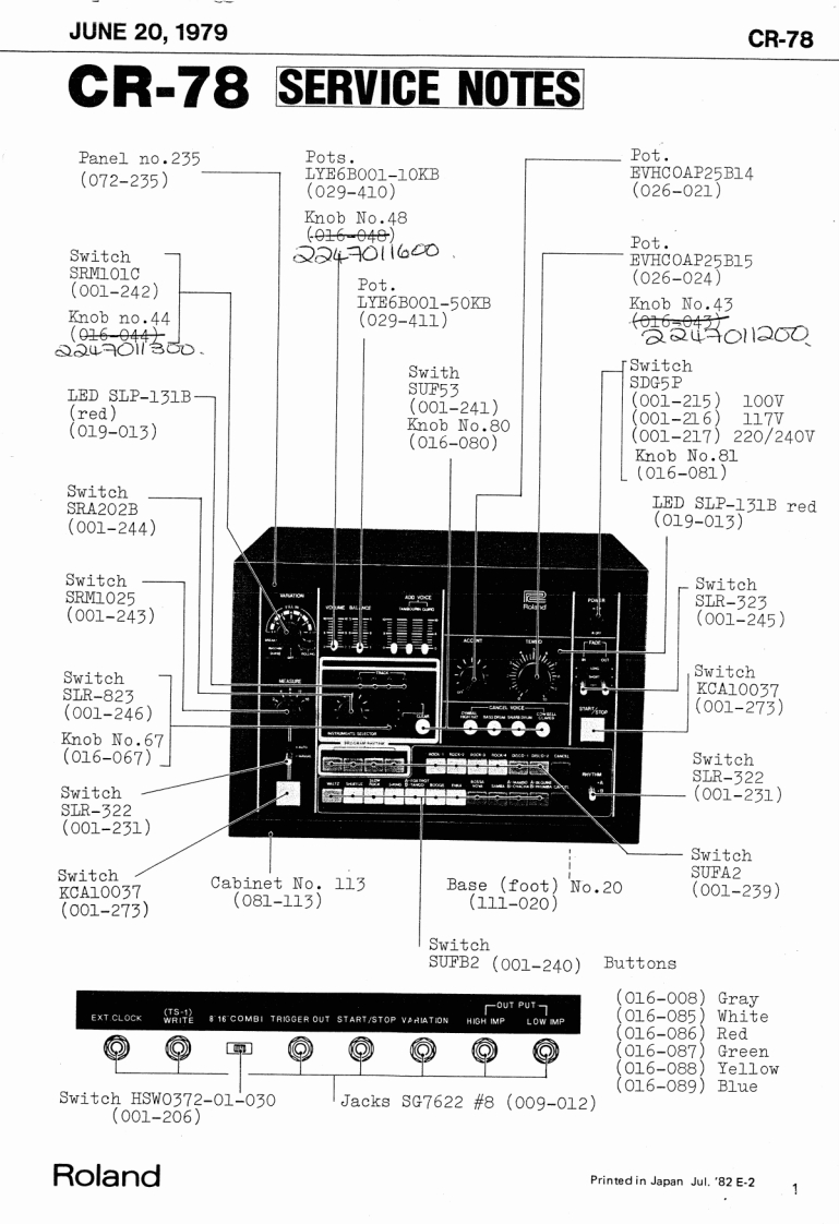 罗兰Roland-CR-78-Rhythm-Machine-Service-Manual维修服务手册说明书含电器原理图-找手册网