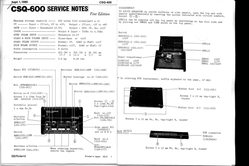 罗兰Roland-CSQ-600-Sequencer-Service-Manual维修服务手册说明书含电器原理图-找手册网