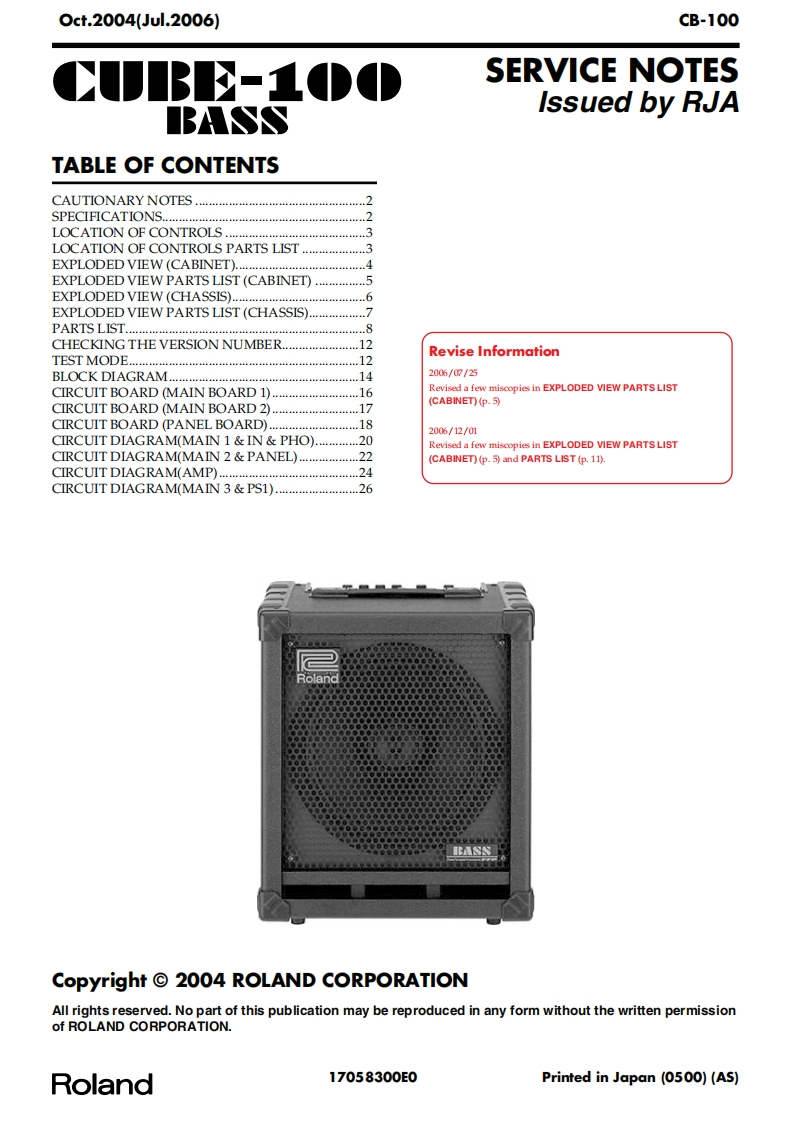 罗兰Roland-Cube-100-(2004)-Bass-Service-Manual维修服务手册说明书含电器原理图-找手册网