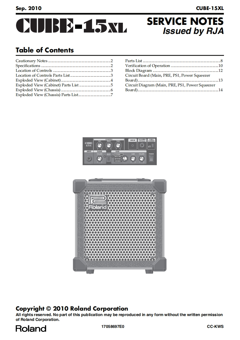 罗兰Roland-Cube-15XL-(2010)-Service-Manual维修服务手册说明书含电器原理图-找手册网
