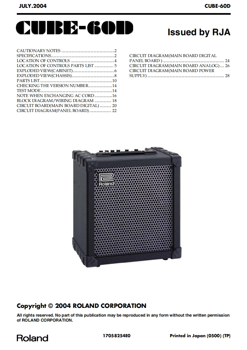 罗兰Roland-Cube-60D-Service-Manual维修服务手册说明书含电器原理图