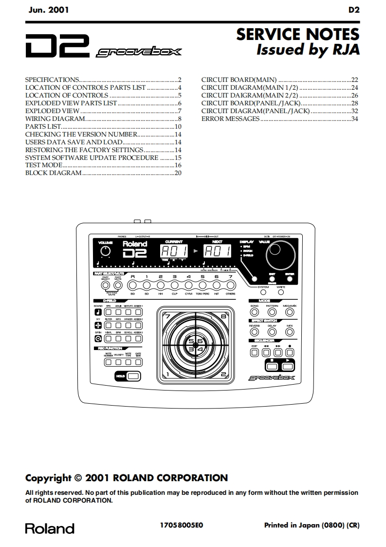 罗兰Roland-D2-Groovebox-Service-Manual维修服务手册说明书含电器原理图